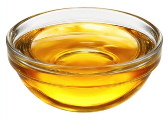 Clear glass bowl filled with golden-yellow cooking oil