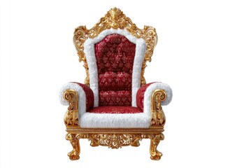 Ornate, gold-framed throne chair with red and white accents