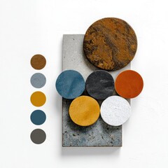 Color palette arranged on a concrete-like surface