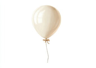 Cream-colored balloon, tied with light brown ribbon, against white background