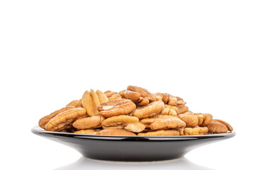 Peeled pecan nuts isolated on white background, close-up.