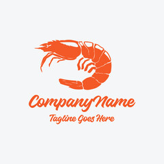 Orange Shrimp Prawn Lobster for Seafood Restaurant Product Label Logo Design