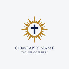 Simple Minimalist Rise Sun Light Jesus Christian Cross Line for Chapel Church Bible Religion Logo Design