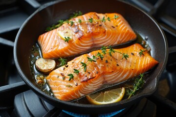 Pan-Seared Salmon Fillets with Lemon and Thyme