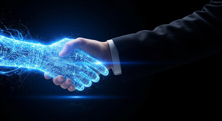 Digital Handshake Futuristic Technology Partnership Cooperation Artificial Intelligence Business Connection Innovation Concept