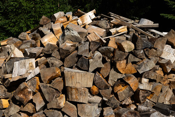 pile of chopped wood for fire log