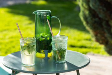 fresh lemonade in summer garden
