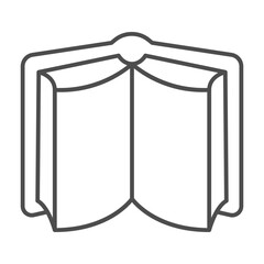 Downward turned textbook thin line icon, book festival concept. Vector graphics. Opened hardcover book with pages, reading sign on white background, outline style icon for mobile or web design.