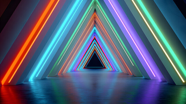 Vibrant Neon Light Tunnel: Abstract Art Background