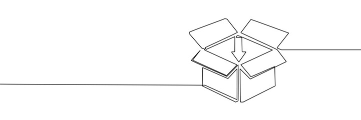 box package icon delivery line gift storage cardboard doodle continuous container. outline box package icon carton illustration warehouse cargo single parcel open post pack creative sketch product one