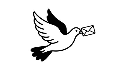 Fototapeta premium White outline of a dove carrying an envelope against a