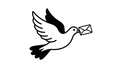 White outline of a dove carrying an envelope against a