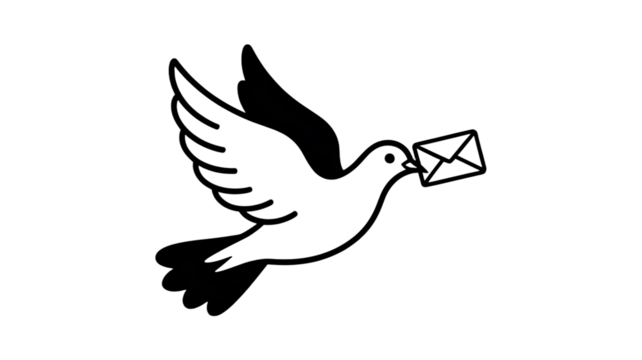 White outline of a dove carrying an envelope against a