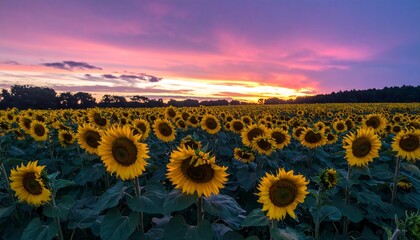 Sunflowers field at sunset