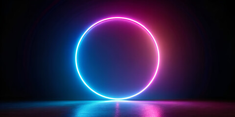 Neon circle glowing on black background in futuristic abstract light design
