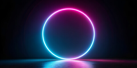 Neon circle glowing on black background in futuristic abstract light design