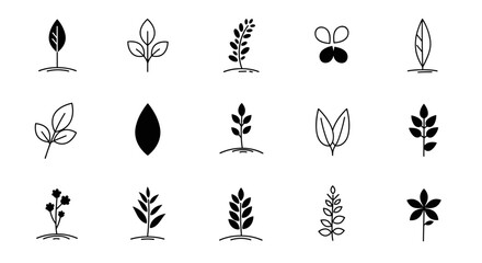 Minimalist plant icon set: modern botanical shapes and silhouettes