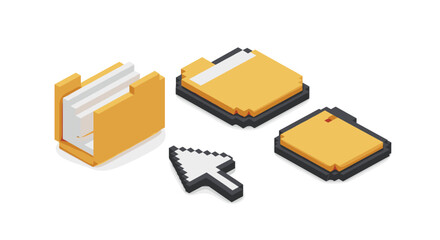 Fototapeta premium Retro pixel icons: folder, disk, and cursor design