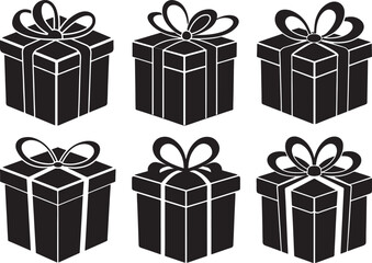 set of giftbox silhouette, vector and illustration, black and white