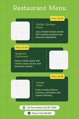 Price list restaurant menu template design