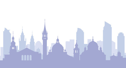 Fototapeta premium Silhouette of historic and modern skyline with architectural landmarks