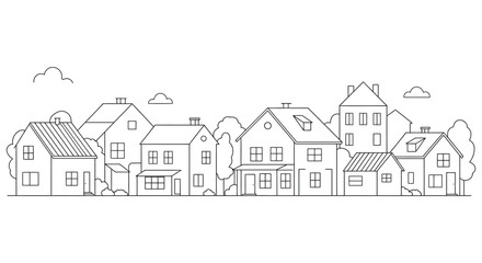 a quaint village scene with houses trees and fluffy clouds