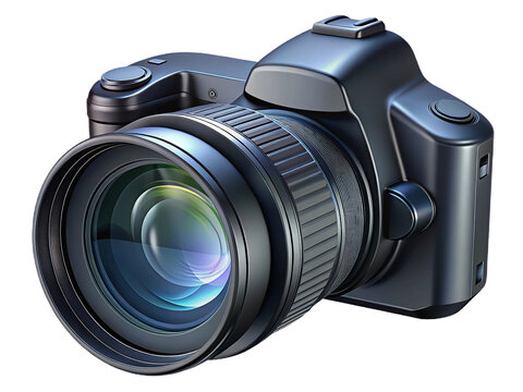 Black DSLR Camera with Detailed Lens Isolated
