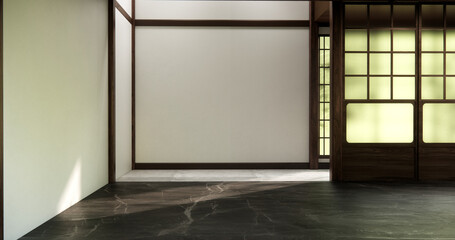 Obraz premium Mock up interior concept Empty room wood docoration wall on granite floor. 3D illustration rendering