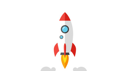 Minimalist rocket launch with red and white design, simple icon on white background
