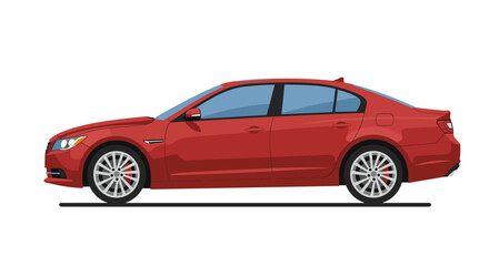 Fototapeta premium Red sedan car side view in modern flat style illustration