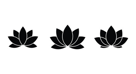 three black lotus flowers arranged side by side