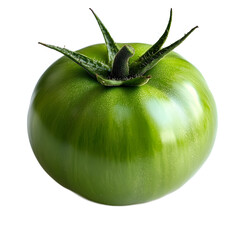 Closeup of a Single Green Tomato on Transparent Background