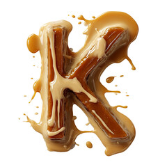 close-up of caramel sauce shaped as letter k
