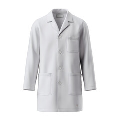 Clean white lab coat with pockets and collared neckline isolated on black background