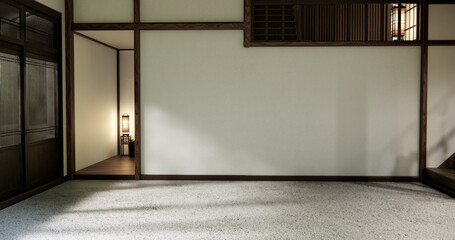 Mock up interior concept Empty room wood docoration wall on granite floor. 3D illustration rendering