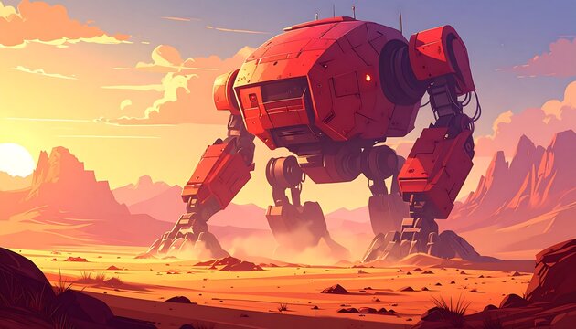 Giant robot in desert sunset