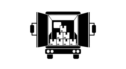 delivery, truck, cargo, silhouette, vector, icon, shipping, logistics, transport, vehicle, freight, package, box, courier, load, distribution, haulage, carrier, warehouse, storage, supply, goods, trad