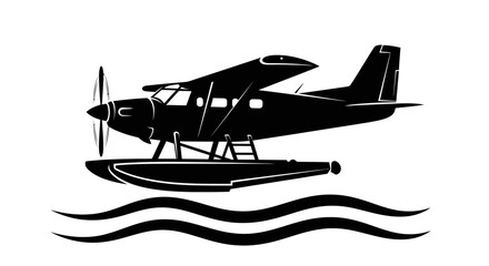 seaplane icon, floatplane vector, water aircraft illustration, amphibious plane graphic, hydroplane symbol, sea aircraft design, flying boat icon, marine aviation vector, seaplane silhouette, float pl