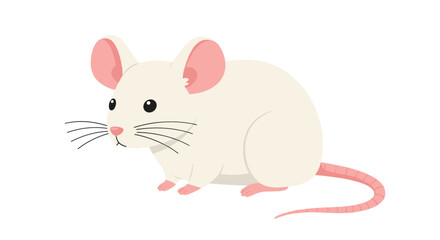 Cute cartoon mouse with pink ears and tail on white background