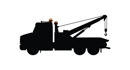 a silhouette of a tow truck with extended crane arm