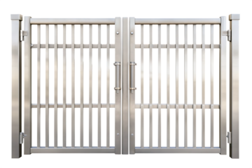 Polished stainless steel double security gate with handles isolated on a transparent background 1