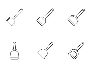 Outline Icons of Cat Litter Scoops for Pet Care and Cleanliness on a White Background Cleaning Supply Collection