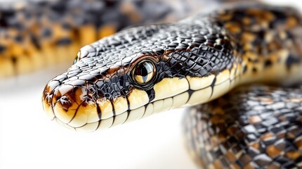 Fototapeta premium Close-up of a snake's head and body on a clean background, copy space