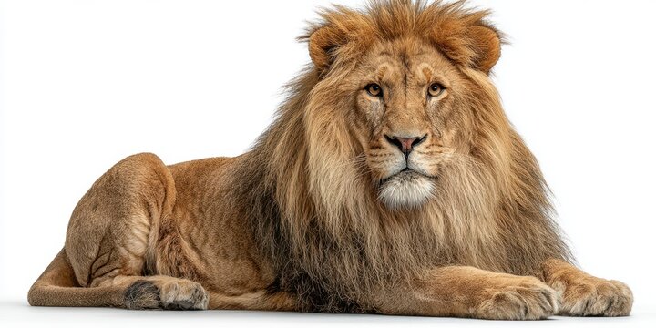 Majestic lion resting in a calm pose, showcasing impressive mane and powerful presence in a serene environment