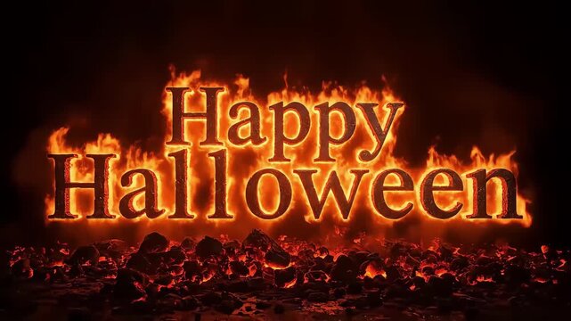 4k halloween background animation happy glowing fire text