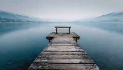 Obraz premium Tranquil lake scene with wooden pier