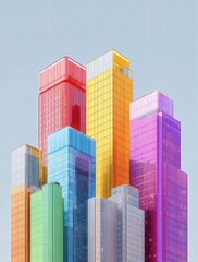 Fototapeta premium Una vibrante representación de una ciudad futurista con edificios de colores brillantes.