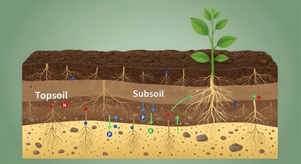 Close-Up Illustration of Soil Layers and Roots