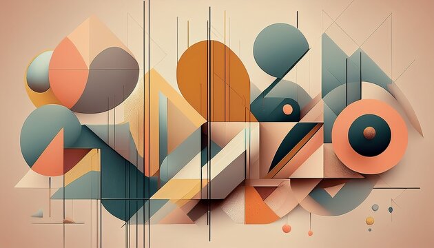 abstract geometric composition of shapes in muted colors