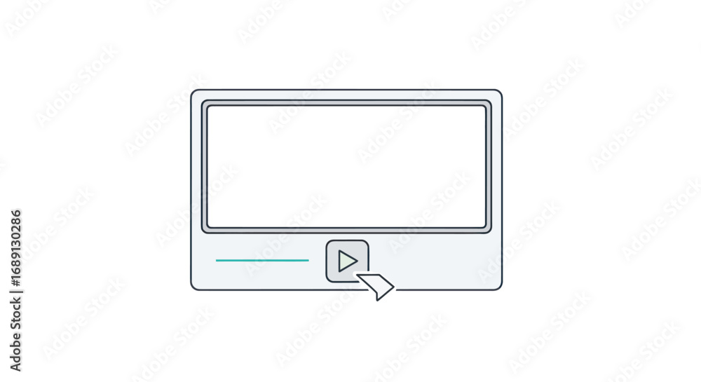 Poster minimalist media player interface with play button and progress bar.